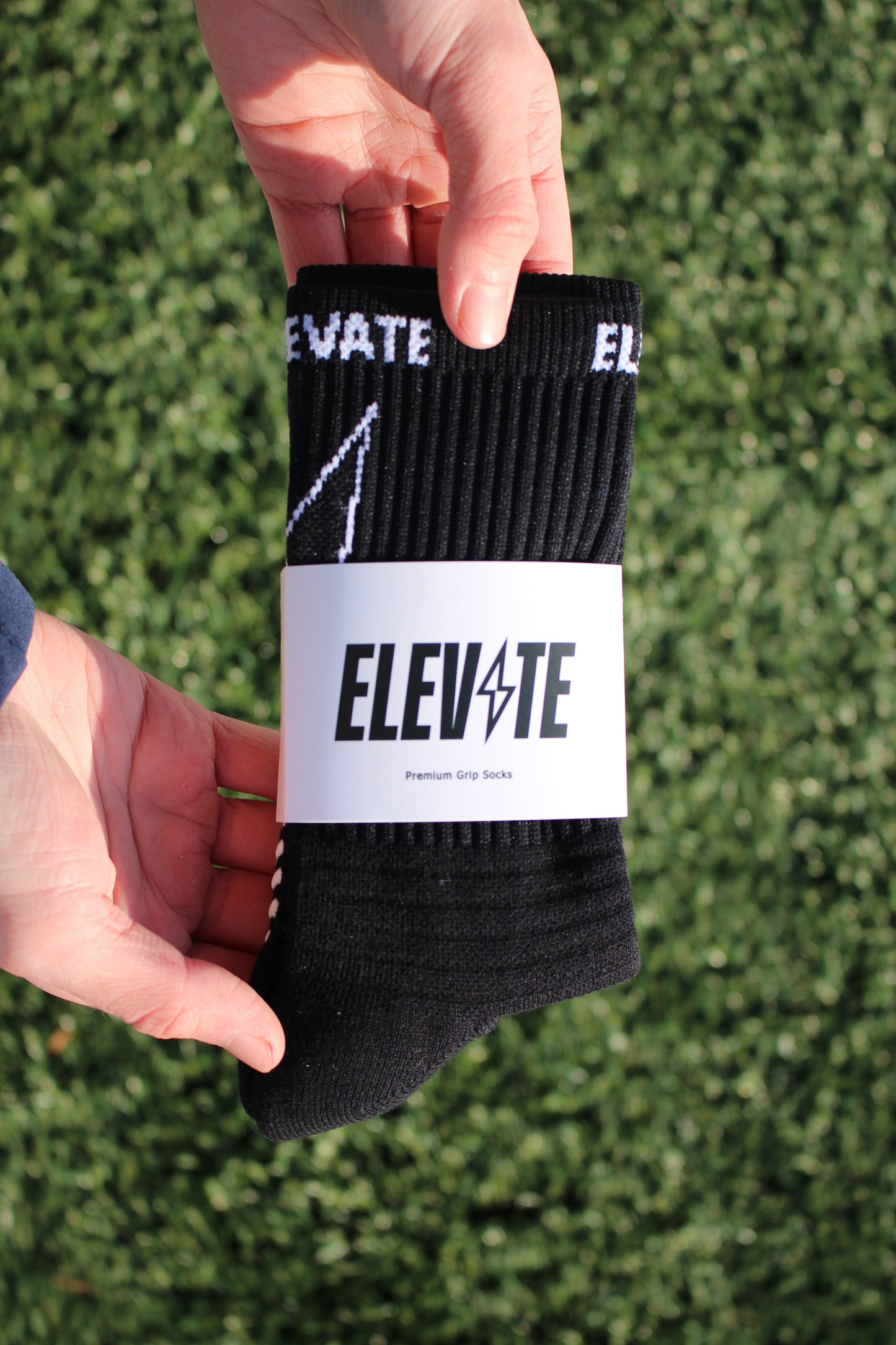 Elevate Grip Socks - Black with white grips.
